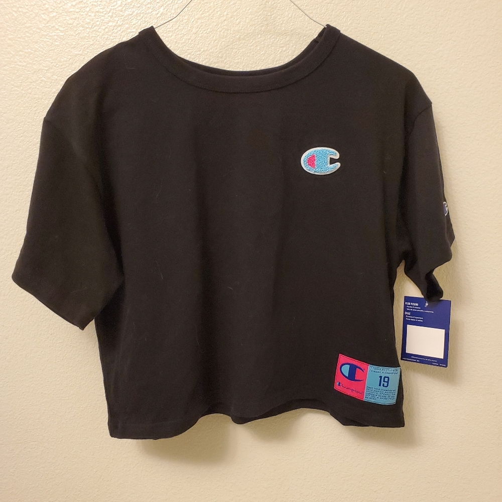 NWT Black Champion Croptop with Embroidered Logo